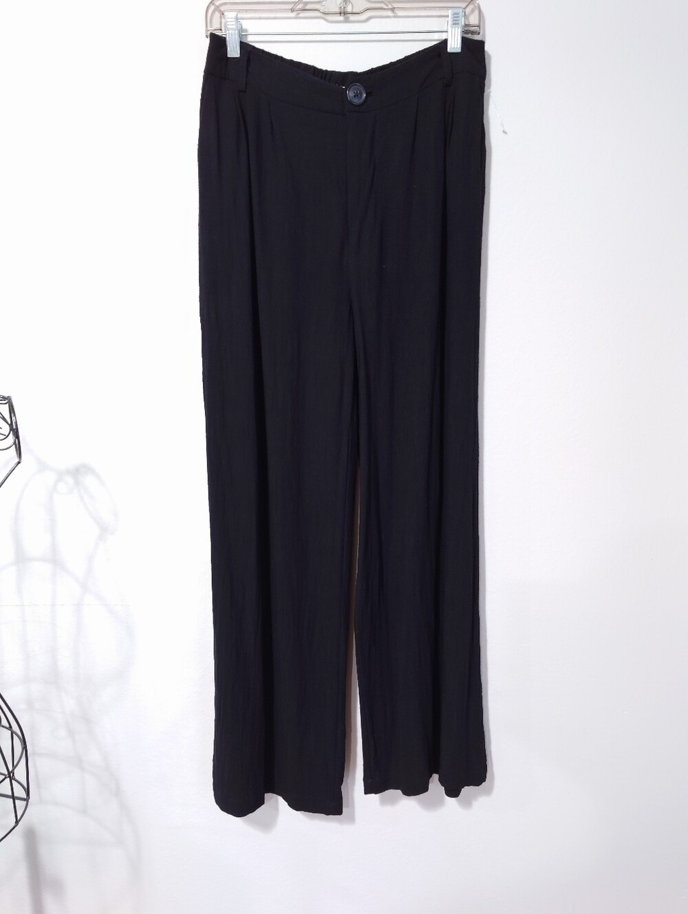 Blenca Black Wide Leg Linen Blend Pants XL High Rise Pull On Stretch Waist